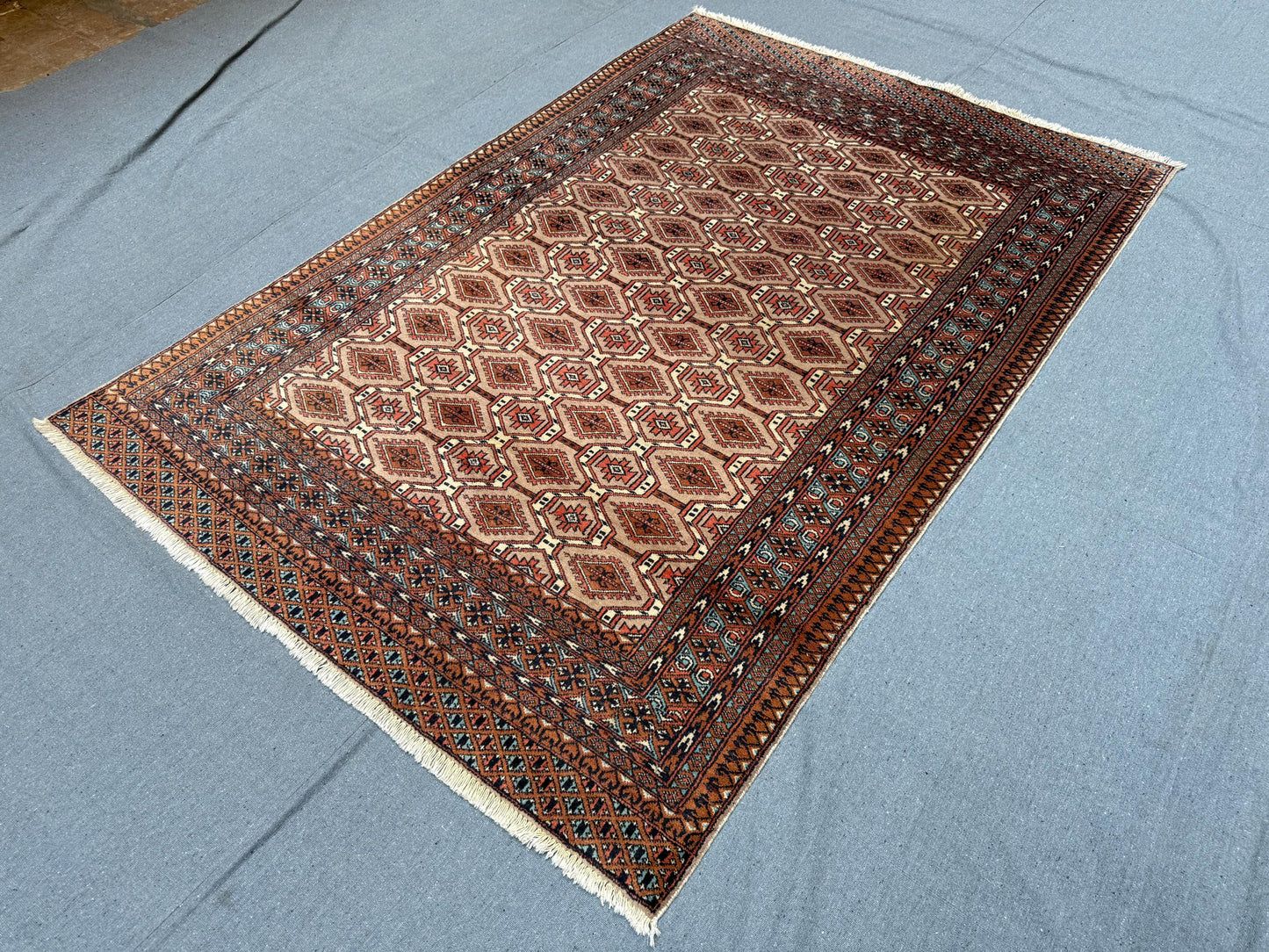 Handmade Baluchi Wool Rug 4.1 x 6.1 ft - Traditional Persian Tribal Carpet - Vintage Brown & Beige Hand-Knotted Oriental Wool Area Rug