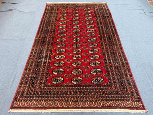 Handwoven Turkmen Antique Rug 4.10 x 8 ft - Vintage Wool Sara Carpet - Traditional Red Bokhara Design - Authentic Tribal Floor Decor