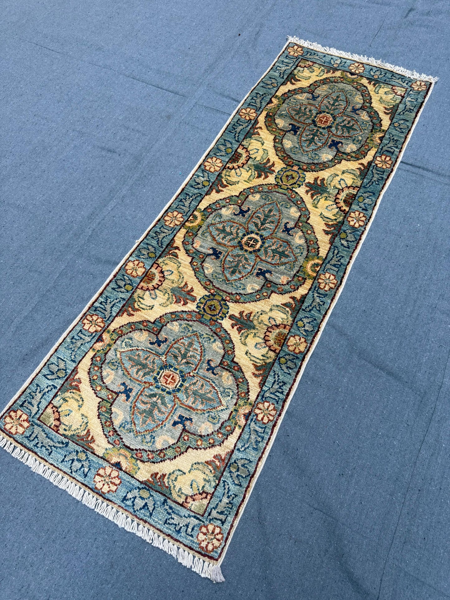 Handmade Chobi Wool Runner Rug 1.7 x 4.9 ft - Floral Medallion Design - Traditional Handwoven Afghan Hallway Rug - Soft Wool Carpet