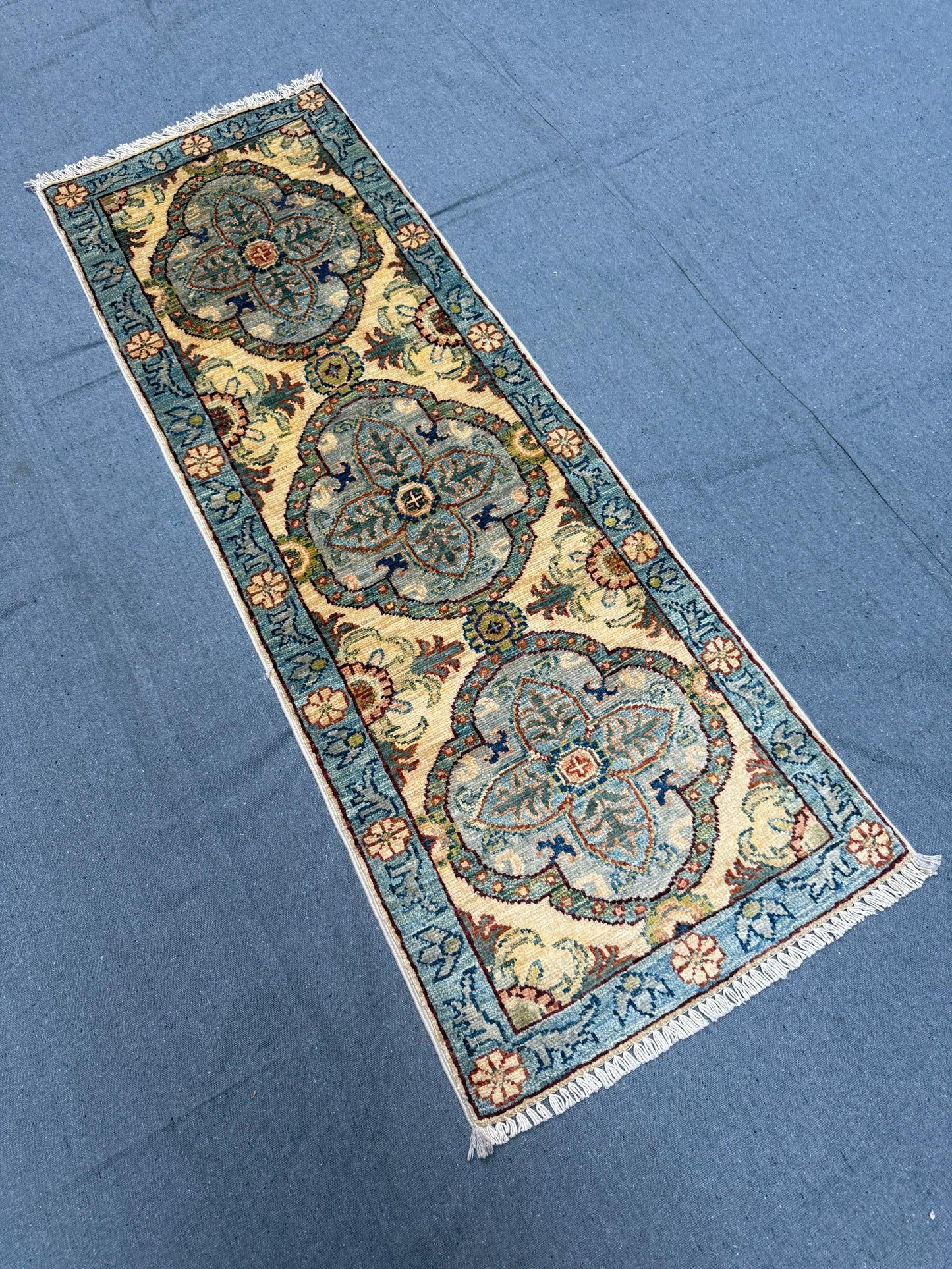 Handmade Chobi Wool Runner Rug 1.7 x 4.9 ft - Floral Medallion Design - Traditional Handwoven Afghan Hallway Rug - Soft Wool Carpet