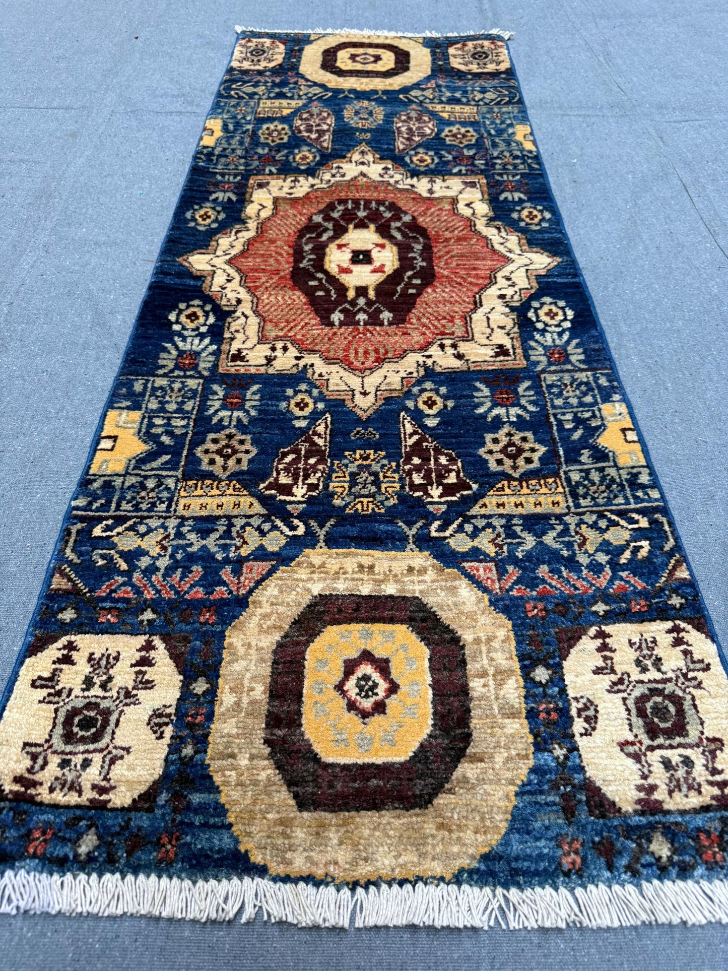 Handmade Mamluk Wool Runner Rug 1.9 x 5 ft - Intricate Geometric Medallion Design - Traditional Afghan Hallway Carpet - Luxury Wool Rug