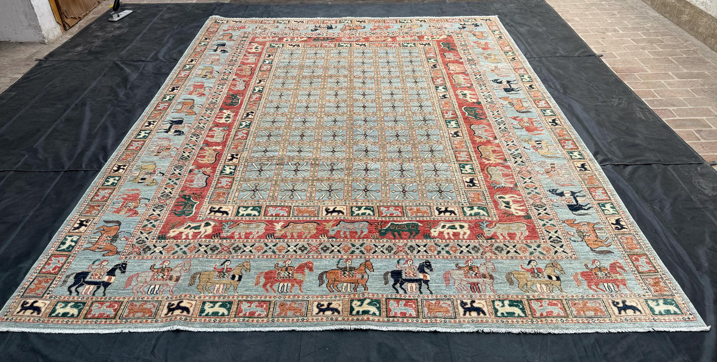 Handmade Persian Rug |Horse and Animal Motif Wool Carpet,Traditional Oriental Decor,Pazyryk  Rug,Handwoven Horse Motif Rug,Unique Tribal Rug