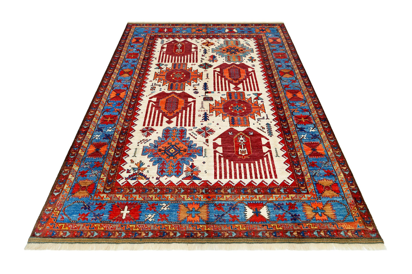 Vibrant Turkish Oriental 7x10 Living room rug,Anatolian Authentic Handwoven Oriental Rug for Living Room, Bohemian & Rustic Home Decor