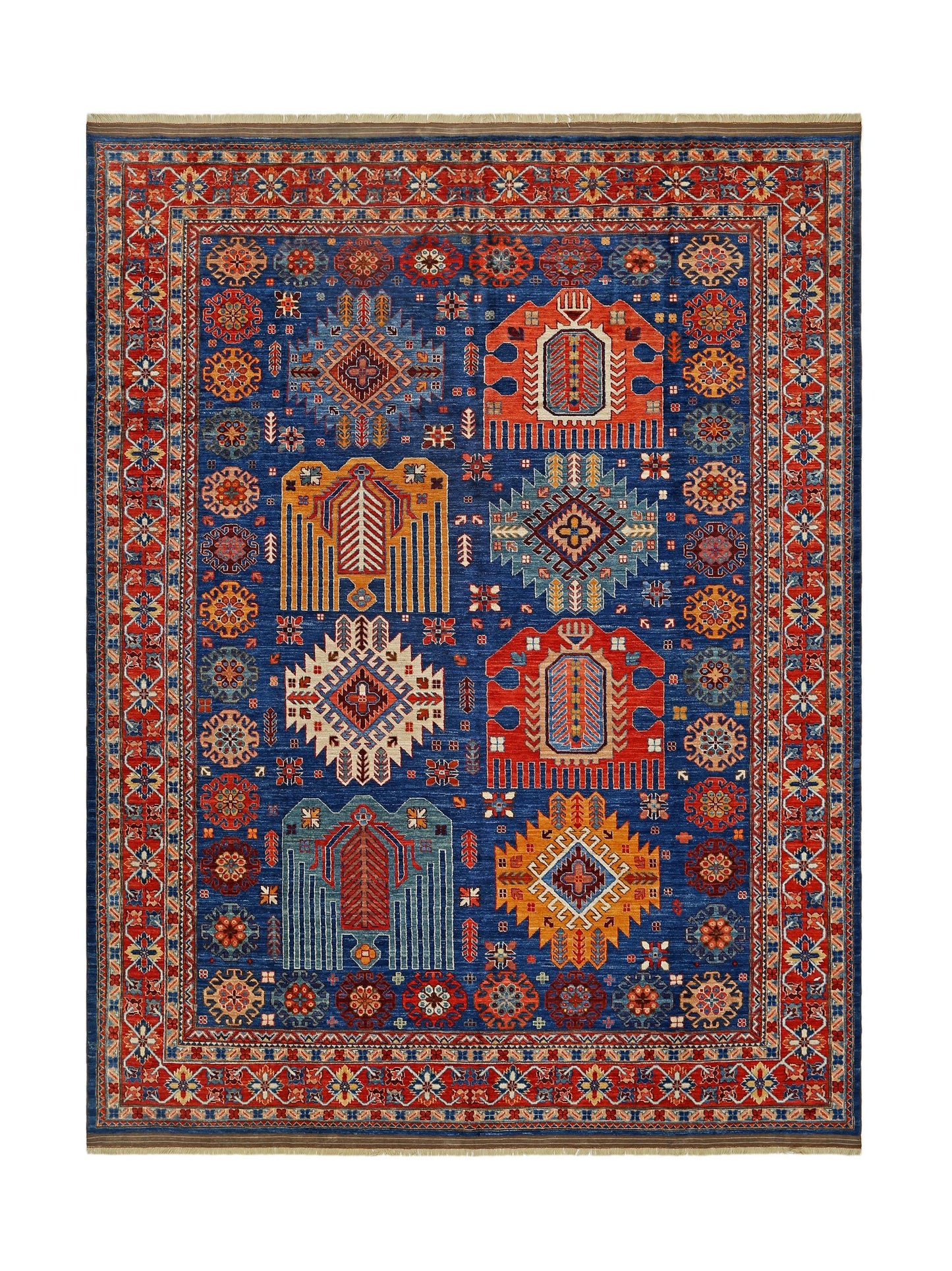 Handmade 8x11 ft Persian Wool Rug - Rich Blue Vintage Design - Luxurious Hand-Knotted Area Carpet for Traditional & Modern Interiors.