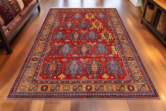 Handmade Afghan Rug - Vintage Red Tribal Wool Carpet - Geometric Nomadic Rug - Bohemian Oriental Area Rug - 100% Wool Home Décor