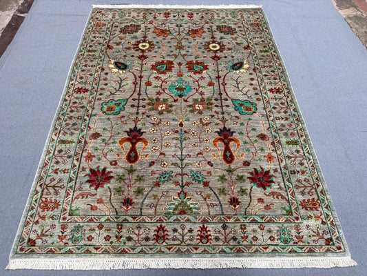 Handmade Floral Gray Sultani Rug – Vintage Wool Persian Carpet, Elegant Oriental Area Rug, Traditional Luxury Home Decor