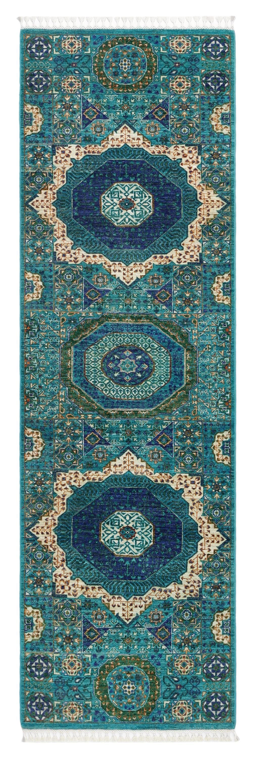 Hand-Knotted Persian Runner Rug 2.7x9 | Blue & Ivory Wool Hallway Carpet | Long Oriental Runner | Handmade Corridor and Entryway Décor