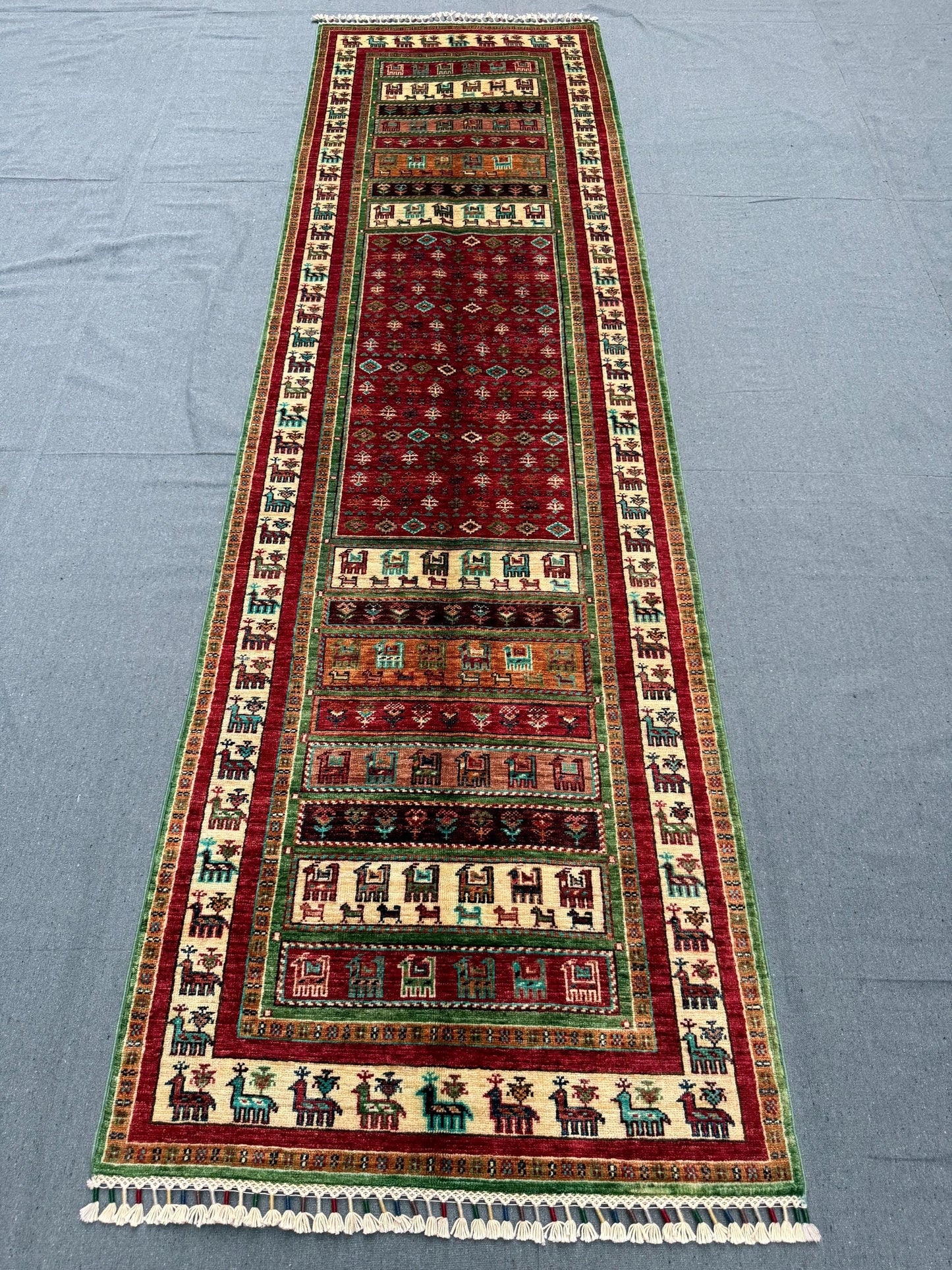 Handmade Pazyryk Runner Rug 3x9 ft | Tribal Wool Hallway Carpet | Vintage Hand-Knotted Nomadic Design,Horse Animal Motif Runner rug