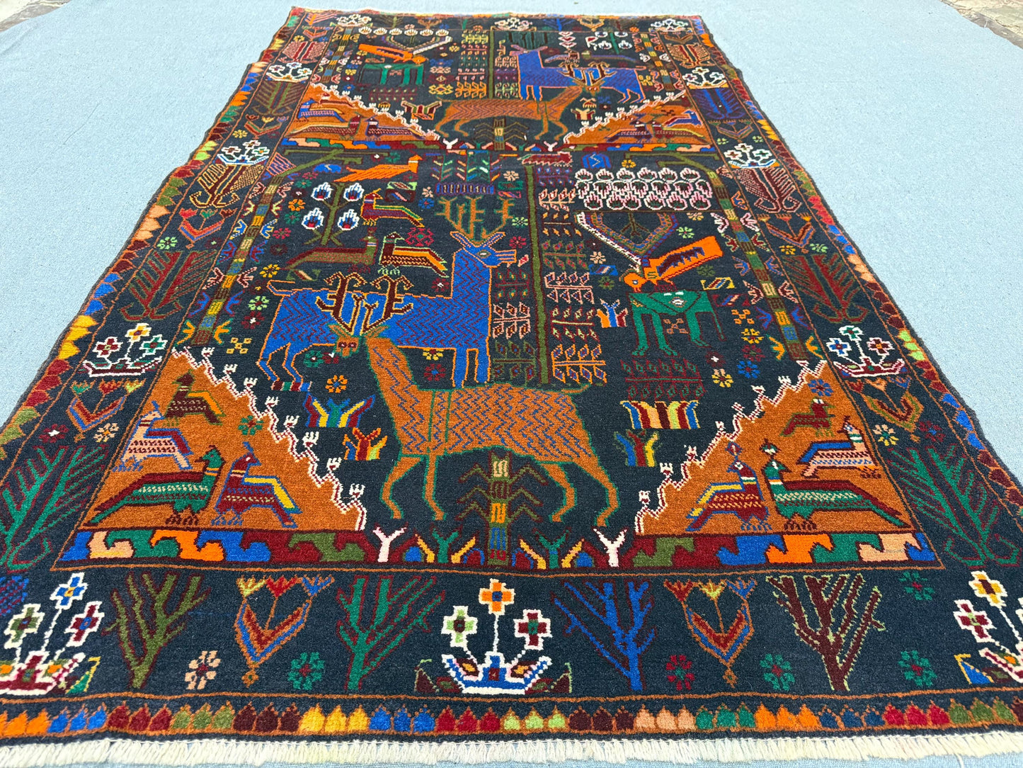 Hand-Knotted Baluchi Wool Rug 2x6 | Nomadic Tribal Design | Vintage Handmade Oriental Carpet,Animal Motif Area rug,Unique Pictorial Area rug