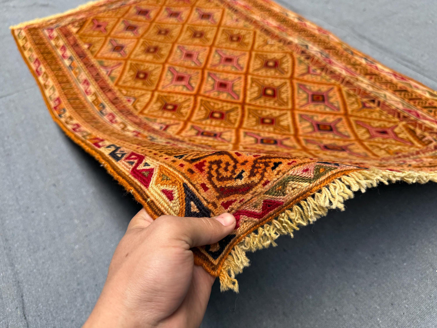 Handwoven Persian Afghan Rug - Vintage Wool Tribal Carpet - Gold, Red & Black Geometric Oriental Rug 2.4 x 3.7 ft