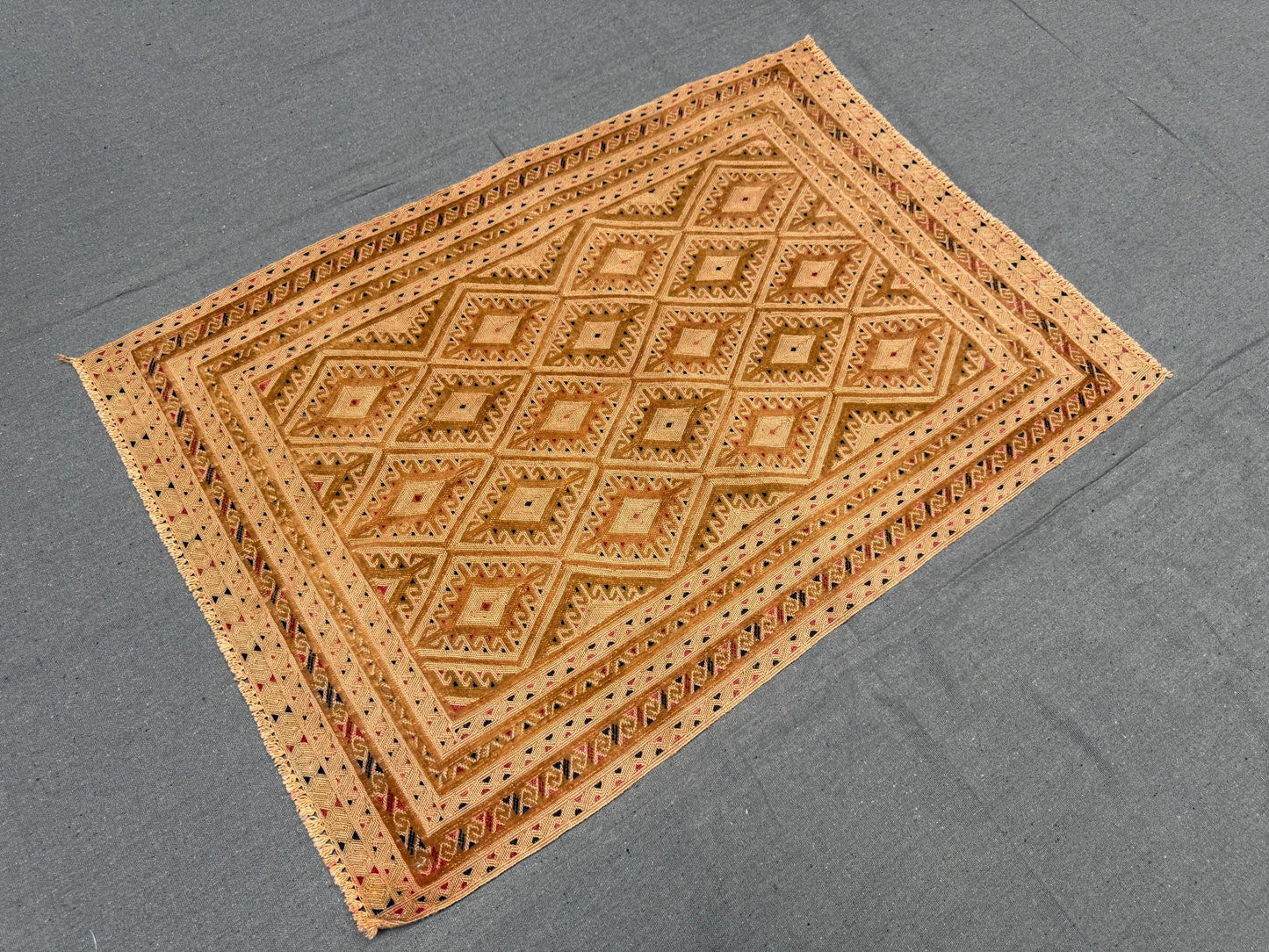 Handwoven Persian Afghan Rug - Vintage Wool Tribal Carpet - Beige & Brown Geometric Oriental Area Rug 2.7 x 3.8 ft