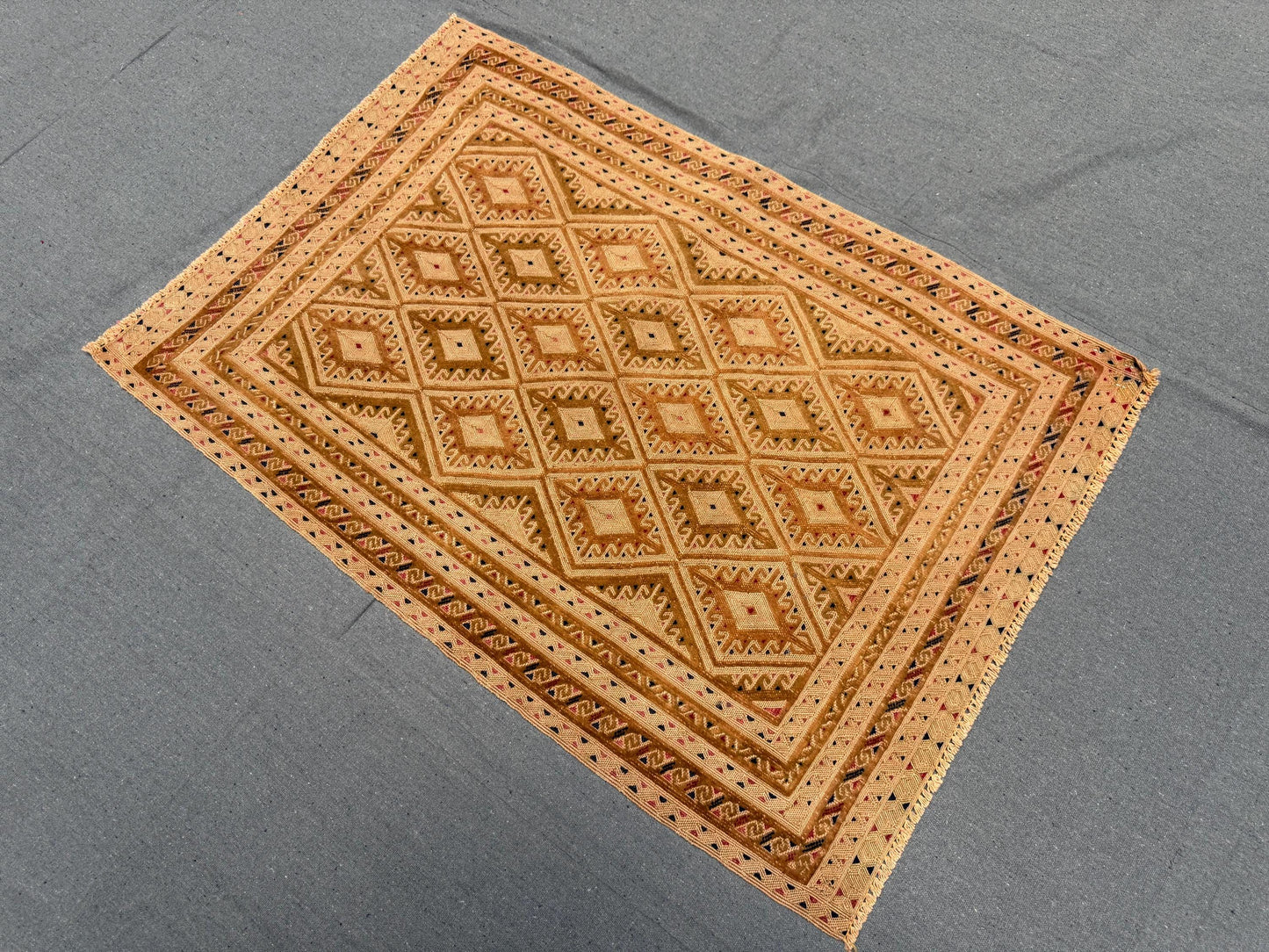 Handwoven Persian Afghan Rug - Vintage Wool Tribal Carpet - Beige & Brown Geometric Oriental Area Rug 2.7 x 3.8 ft